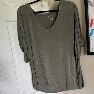 American Eagle Outfitters Women's Khaki V-Neck Tee